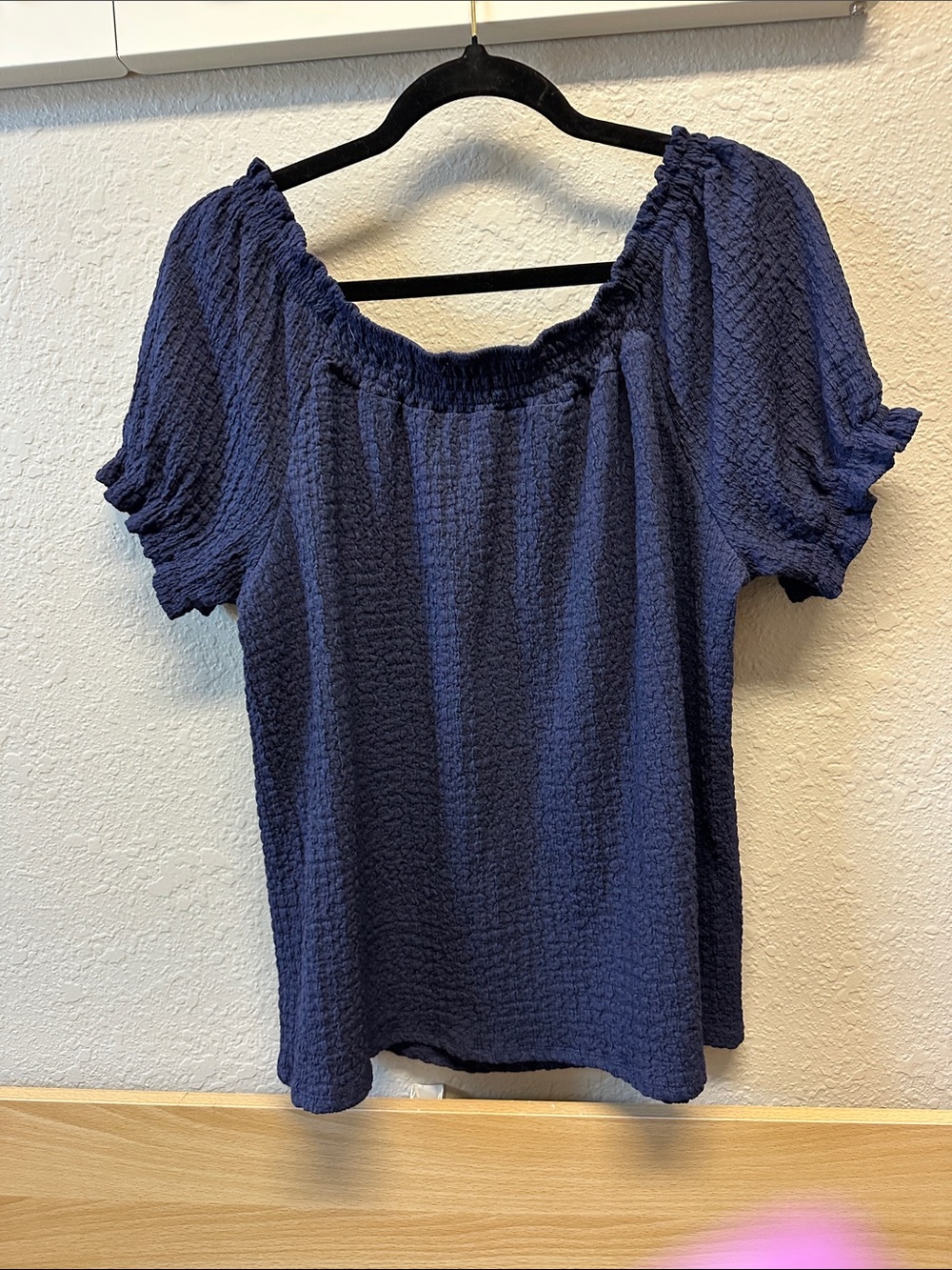 Blue Smocked Neck Puff Sleeve Top - Picture 3 of 3